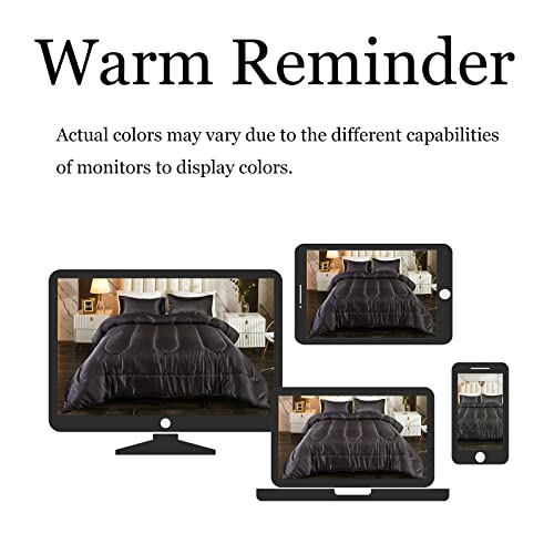 Bedding_Dreamer Silk Like Black Comforter Satin Comforter Set Queen Silky Microfiber Filling Down Alternative Comforter Luxury Silky Bed Comforter 1 Comforter 2 Pillowcases (Queen, Black) #TOP6