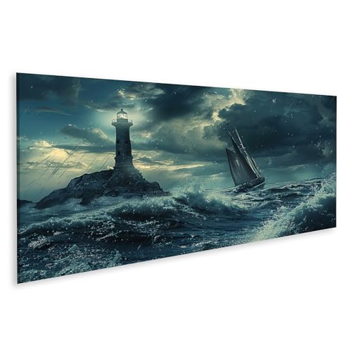 islandburner Quadro su tela grande faro retrò irradia luce brillante sul mare blu da immagini murali poster
