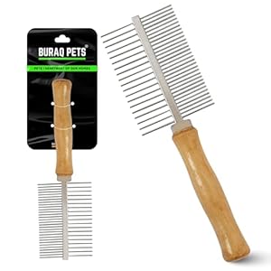 Buraq Pets Wooden Double Side Stainless Steel Needles Pets Comb, Hairbrush Grooming for Dogs Cat Cleaning Supplies Cat Comb Or Dog Comb (Wooden Dual Side Comb)