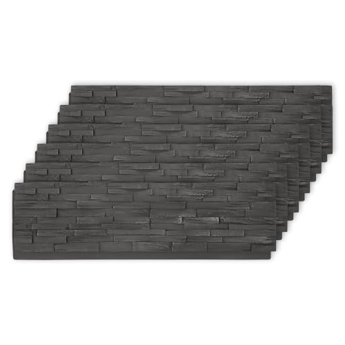 Faux Stone Wall Panels, 6 Pack PU Stone Veneer Panels, 44.9" L x 11.9" H x 1.5" D, 3D Textured Wall Panels for Interior & Exterior Wall Decor, Cuttable Faux Stone Siding, Charcoal Gray