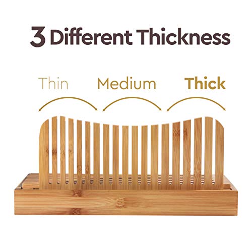 image for Bambüsi Bamboo Bread Slicer with Knife - 3 Slice Thickness, Foldable 