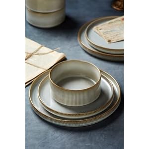 Famiware Star Dinnerware Sets, Plates and Bowls Set for 4, 12 Piece Dish Set, Ribbed, Cappuccino White Famiware Star Dinnerware Sets Plates and Bowls Set for 4 12 Piece Dish Set Ribbed Cappuccino White