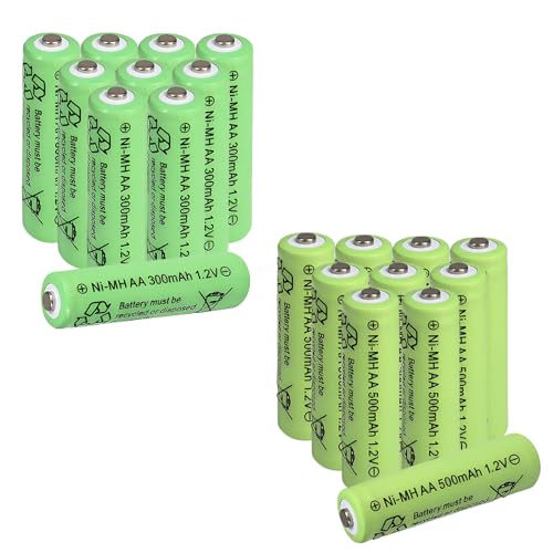 Zsolarigt Rechargeable AA 300mAh and 500mAh Solar Batteries NiMh 1.2v Pre-Charged Double A Battery for Outdoor Solar Garden Landscape Lights,Solar Lantern,Each 10 Pack
