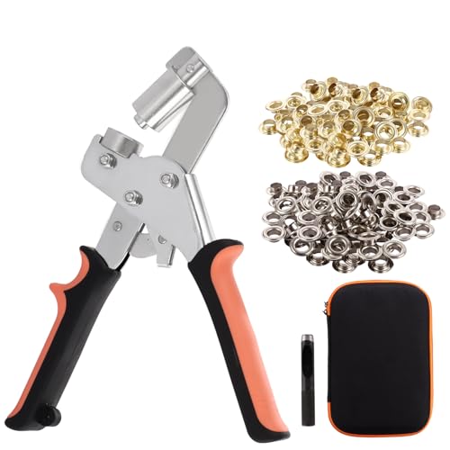 YOUNTHYE Eyelet Punch Kit, 10mm Grommet Hole Punch Plier with 300 Metal Grommet Eyelets, Handheld Press Tool for Tarpaulin, Leather, Sun Sails, Fabrics, PVC Banners