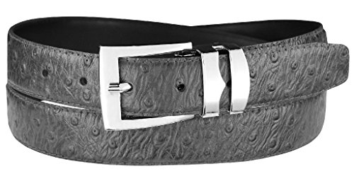 OSTRICH Pattern CHARCOAL GRAY Bonded Leather Men's Belt Silver-Tone Buckle