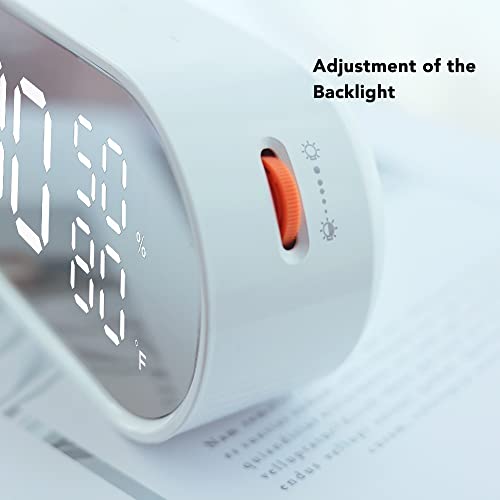 Fanju Digital Alarm Clock With Usb Port For Charging, Mirror Surface Led Time Display,Humidity Temperature Detect,Dual Alarm With Snooze Mode,Brightness Adjustable,Alarm Clock For Bedroom Desk #TOP4