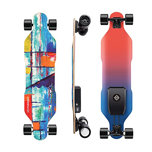 Possway V4 Electric Skateboard with Remote, Top Speed 15 MPH with 10 Miles Range & 220 LBS Max Load, Best Boosted Board for Beginners with Two 350W Hub Motors, Weights only 13 LBS - Rainbow