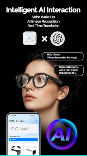 Image of Aeoss Smart AI Glasses with 1080P HD Video Camera & ChatGPT, Real-Time Translation (138 Languages), Bluetooth Audio /Calls, Object Recognition, 3-Lens Kit (Anti-Blue Light, UV, Clear) for Men & Women