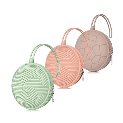 Image of Smlpuame 3 Pack Pacifier Holder Case,Silicone Portable Pacifier Cover Pouch Bag for Diaper Bags Baby Carriage,Pacifier Storage Container Box,Easy to Clean(Mint+Blush+Vivid Tangerine)