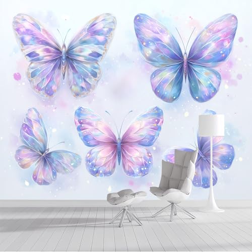 Panorámica De Pared Papel Pintado Mariposa De Acuarela, Papel Tapiz Fotográfico Arte Fantástico, Azul Pálido Murales Para Sala De Estar Dormitorio Decoración 200x140cm