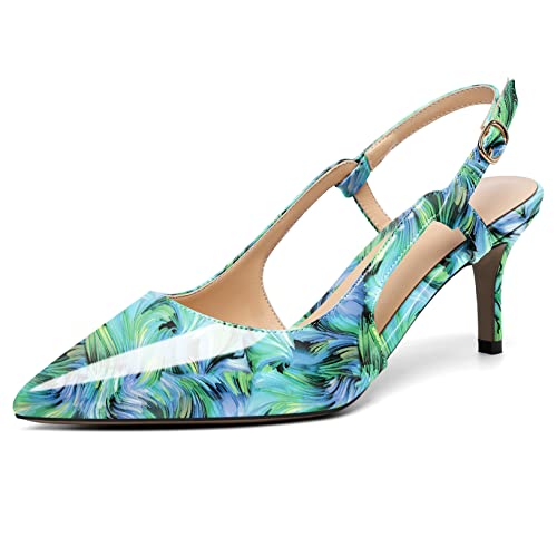 Zamikoo Women's Slingback Kitten Heels, Pointed Toe Mid Heel Pumps, Classic Heeled Sandals with Adjustable Strap, Dress Shoes for Ladies Office Wedding Work Evening 2.5 Inches