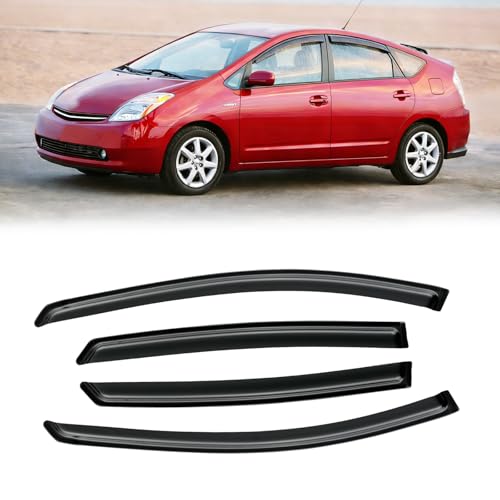 Image of Window Visor for Toyota Prius 2004-2009, Out-Channel Rain Guards Shields Vent Deflector Shade Wind Dark Smoke 2005 2006 2007 2008, Tape-On Outside-Mount, 4PCS
