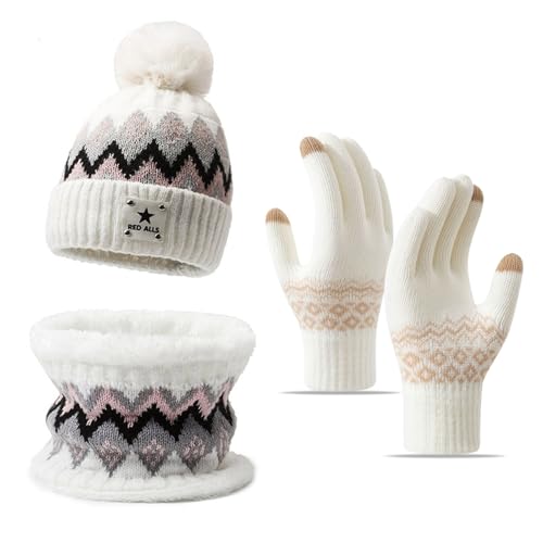 TYXHXTF Conjunto Bufanda y Gorro y Guantes, 3 en 1 de Punto