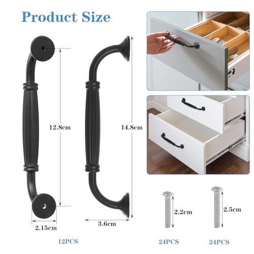 TsunNee 12 Stück Vintage-Schrankgriffe, Schranktürgriffe, europäische Bogengriffe, antike Schubladengriffe, Möbeltürgriffe für Küche Schlafzimmer (12, Schwarz, 128 mm)