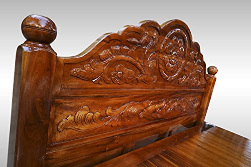 Image of Wooden Cot King Size (78 inchx72 inch) Bedsize Without Storage Teak Finish (Brown)