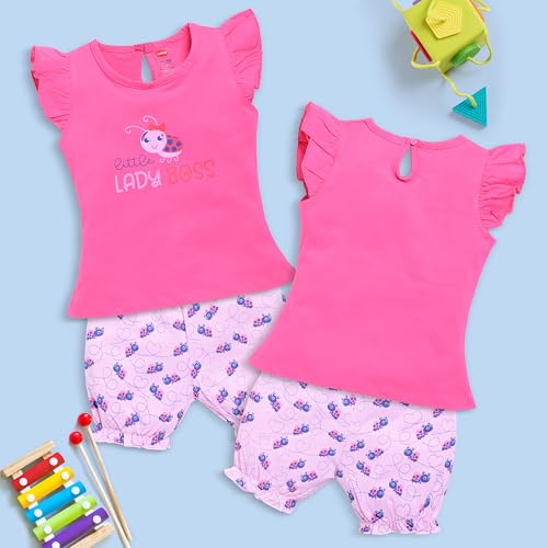 Image of LuvLap Baby Girls Regular Fit 100% Cotton Half Sleeves Girls Top CoSets Pack of 3