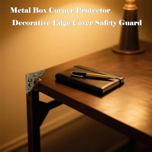 Image of Metal Corner Protector - 4 Pcs Metal Furniture Corner Protectors for Tables, Cabinets & Shelves, Decorative Safety Covers for Damaged Corners