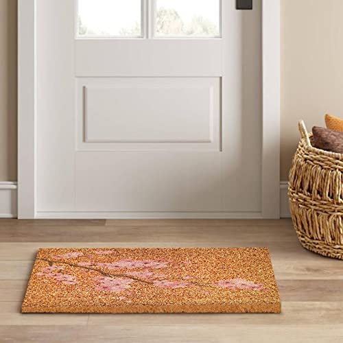 Outdoor Mat Cherry Blossoms Coir Doormat With Heavy Duty Backing Pink Door Mat 24" X 36" Flower Welcome Floor Mat For Indoor Outdoor Christmas Holiday Entryway Decor #TOP5