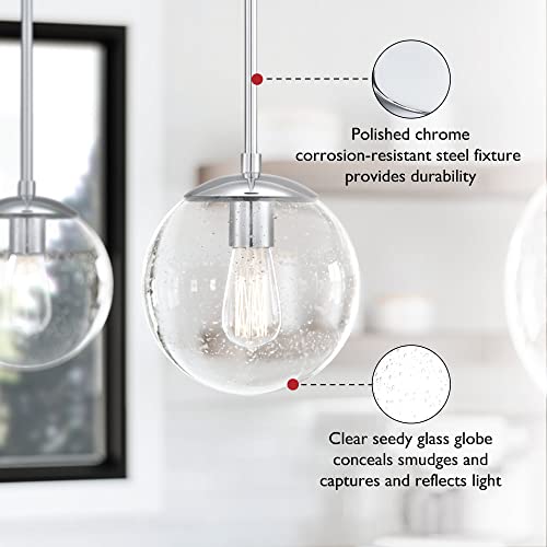 Design House 588509-Pc Gracelyn Modern 1-Light Indoor Dimmable Pendant With Clear Seedy Glass Globe Shade For Kitchen Island Bar Bedroom, Polished Chrome #TOP1
