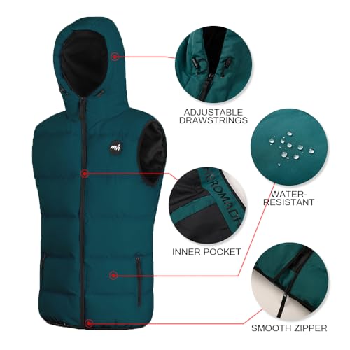 Image of Mywu Mens Puffer Vest with Hood Winter Outdoor Quilted Sleeveless Jacket