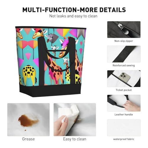 Sac isotherme de grande capacité réutilisable noir imperméable avec imprimé girafe