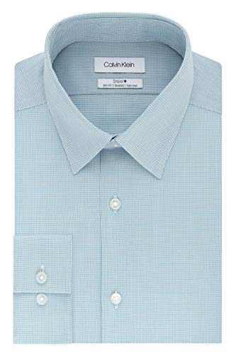 (カルバンクライン) Calvin Klein ドレスシャツ スリムフィット ノーアイロン ストレッチ 無地 メンズ, アクア, 14" Neck 32"-33" Sleeve