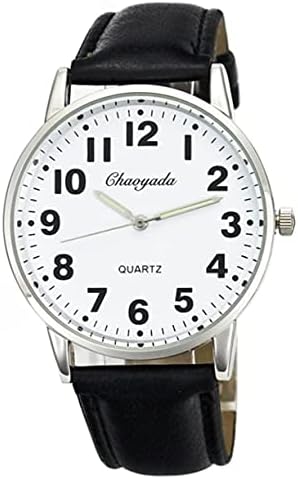 Men Women Casual Simple Leather Large Numbers Analog Wrist Watch Black