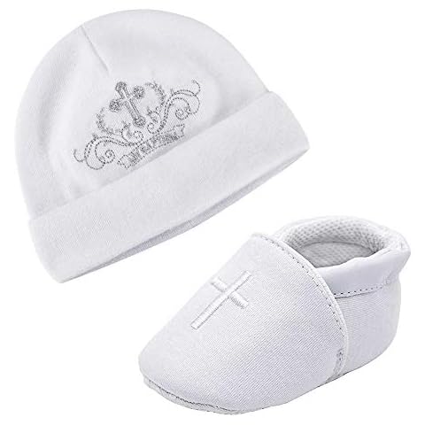 LACOFIA Newborn Christening Shoes and Hat Set Cover