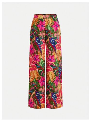 Image of Floerns Girl's 2 Piece Outfit Hawaiian Tropical Crop Cami Tops and Boho Pants Set