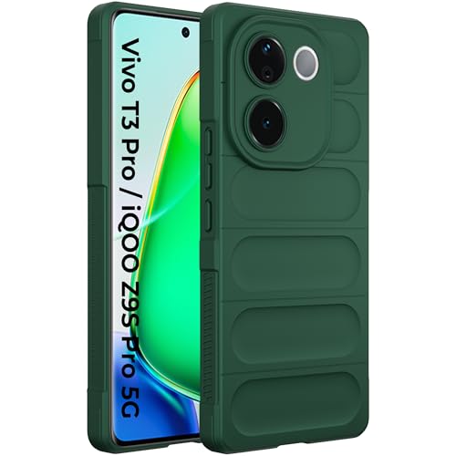 Image of A rtistque Back Cover Case for Vivo T3 Pro 5G / iQOO Z9s Pro 5G | with Inner Fabric | Stylish AirBag Case | Liquid Stripe Silicone | Camera Protection | Anti Slip Grip | Back Cover - Green