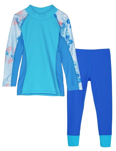 Image of Tuga Girls Long Sleeve Rash Guard and Swim Legging Bathing Suit Set, UPF 50+