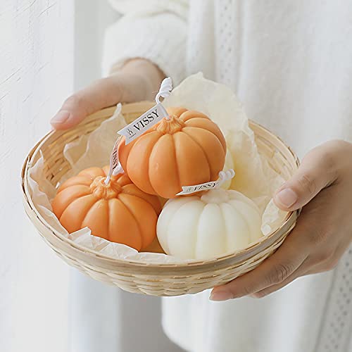 Pumpkin Shaped Scented Candle,150G Fruit Aroma Soy Wax Decorative Candle for Table Photo Prop Birthday Gift,Prefect for Meditation Stress Relief Mood Boosting Bath Yoga (White)