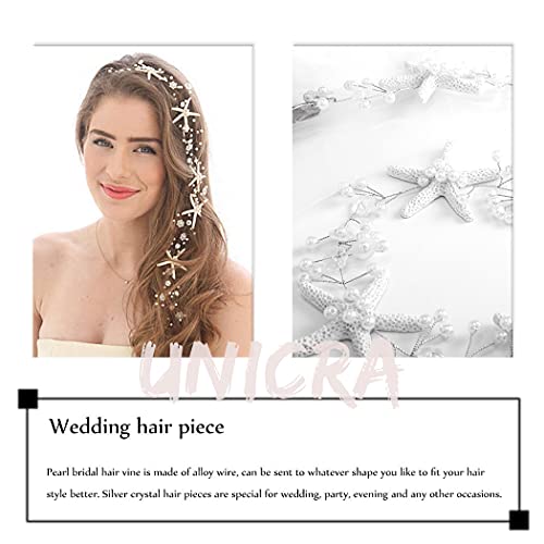 Unicra Starfish Bride Wedding Hair Vine Pearl Bridal Headband Mermaid Headpiece Beach Wedding Hair Accessories For Women And Girls (A Silver) #TOP3