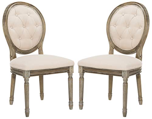 Safavieh Home Collection Holloway Beige and Rustic Oak Tufted Oval Side Chair (Set of 2)