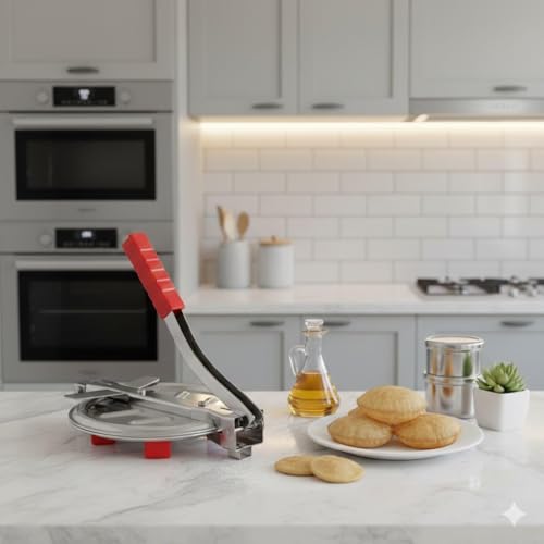 Image of 1Pack Stainless Steel 6.5 Inch Roti & Puri Maker Press - Manual Hand Press Roti Maker with Handle for Chapati, Papad & Khakhra Heavy Duty Cast Iron with Stainless Steel Plates