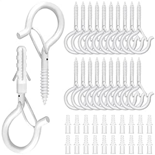 20PCS Screw in Hooks for Hanging, 2.2inch White Screw Hooks/Cup Hooks/Ceiling Hook/Garden Hooks with Safety Buckles for Outdoor Hanging Plants, Q-Hanger Screw Hooks for Christmas String Light