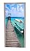 A.Monamour Stickers Muraux Plage Jetée en Bois Pont en Bleu Océan Mer Bateau sur l'eau Nature Image Imprimer Vinyle Salle Porte Autocollants Papier Peint Peintures Murales Porte Autocollants Affiches