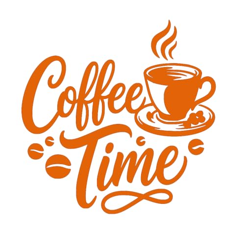 Coffee Time Sticker Vinyl Decal for Bar Car Wall Kitchen Cup Laptop Freedge (Orange, 7"x7")