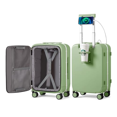 mixi Carry On Luggage with Cup Phone Holder and Charger Hard Shell Suitcases with Spinner Wheels, 20 Inch Avocado Green by mixi - Used condition - US$138.03