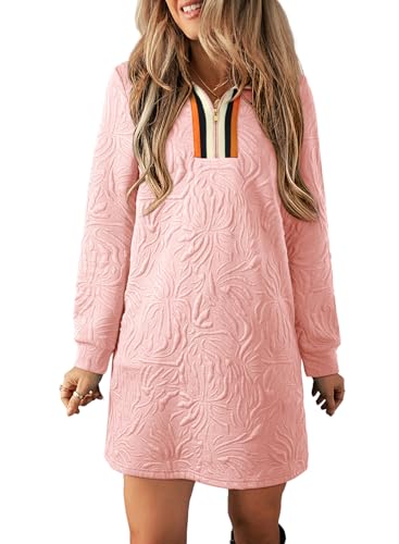 Image of BLENCOT Women's Dress Zip Up Stand Neck Pullover Sweatshirt Mini Dresses