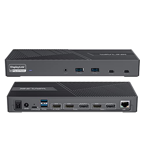 WAVLINK DisplayLink Docking Station Triple Monitor 4K@60Hz for 3 Monitors, 100W Charging for Thunderbolt 5/4/3, USB C M1-M5 Mac/MacBook Neo/Windows- 3 HDMI, 2 DP, 6 USB Ports, 160W Power, LA