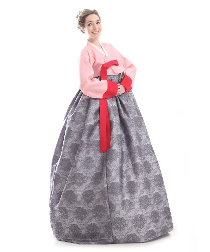 Hanbok Custom Made Silk Pink Grey Long Evening Party Traditional Korean Dress #TOP2