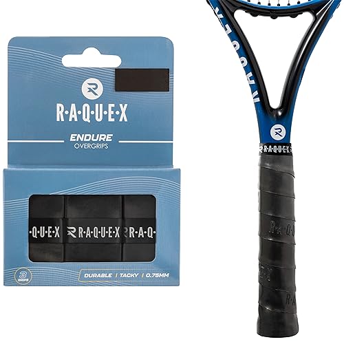 Raquex Paquete de 3 Cintas Endure, de 0,75 mm de Grosor, para empuñaduras de Raquetas, Antideslizantes, para Raquetas de Tenis, bádminton, Squash y pádel (Negro)