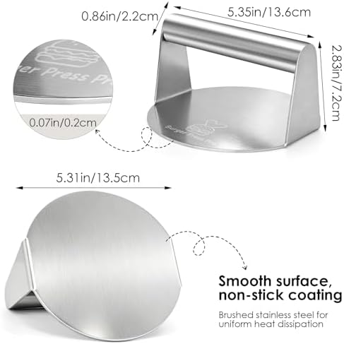 Xtudeec Smash Burger Press Pro, Professional Stainless Steel Hamburger Smasher Tool for Smashburger, Round Burger Smasher for Griddle, Meat, Bacon, Ground Beef