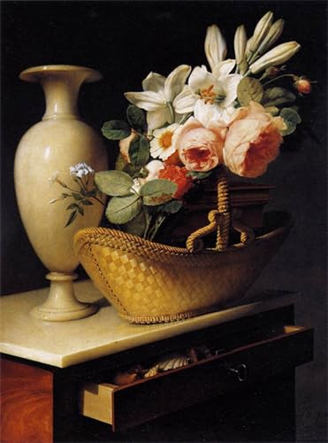 Tableau Peinture Murale Antoine Berjon Panier de Fleurs pour Décoration Salon 60x90cm