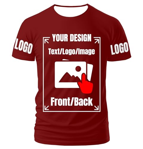 Generic Custom T Shirts for Men Women Custom Tshirts Personalized T Shirts Unisex Design Your Own Customized Shirt Tee Customized Gifts Add Logo Image Text Fromt/Back Print Medium Maroon