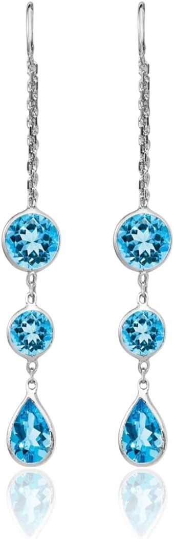 IceCarats 14K Solid White Gold 2.72 carat Blue Topaz Threader Earrings 45mm 1 3/4 inch Pear Cut, Natural, Prong Set For Her