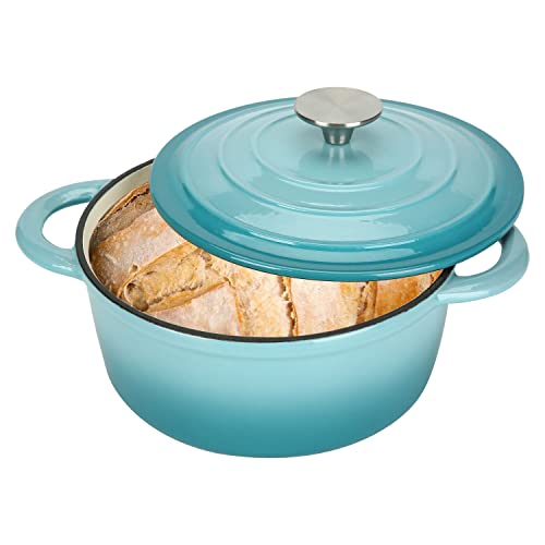 Cast Iron Dutch Oven 4.5 Quart Enameled Cast Iron Dutch Oven Pot With Lid Heavy Duty Dutch Oven Dual Handles Porcelain Enameled Cast Iron Pot For Baking Braiser Cooking Father's Day Or Friends Gifts,Aqua #TOP5
