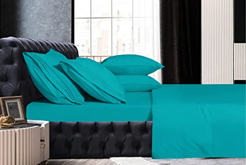 Image of Mocassi King Sheet Set - Luxury Hotel 1800 Premier Bedding Sheets & Pillowcases - Ultra Soft Breathable & Cooling Bed Sheets - Deep Pocket - Wrinkle Resistant - 6 Piece Set - King, Teal