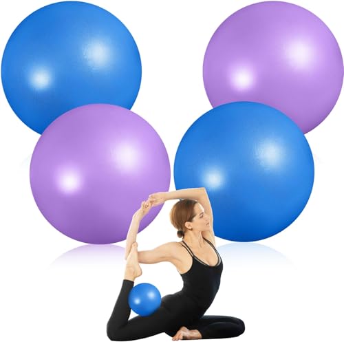 Tasdurian 4 Pcs Small Exercise Pilates Ball Bulk 9 Inch Mini Yoga Balls Anti Burst and Slip for Stability, Fitness, Physical Therapy, Stretching & Core Workout at Home Gym Office Class(Blue,Purple)